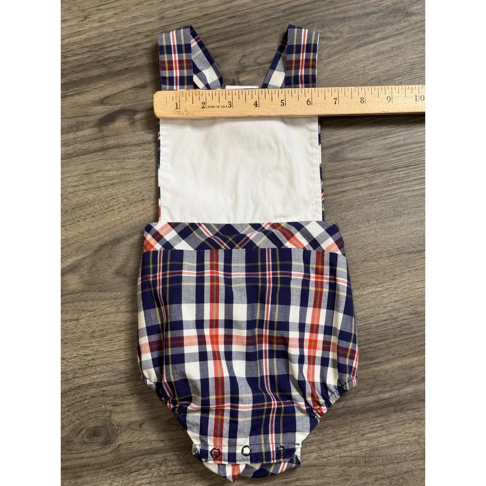 Beaufort Bonnet Co Bubble Romper 12-18M Navy Plaid Preppy Monogram Bib